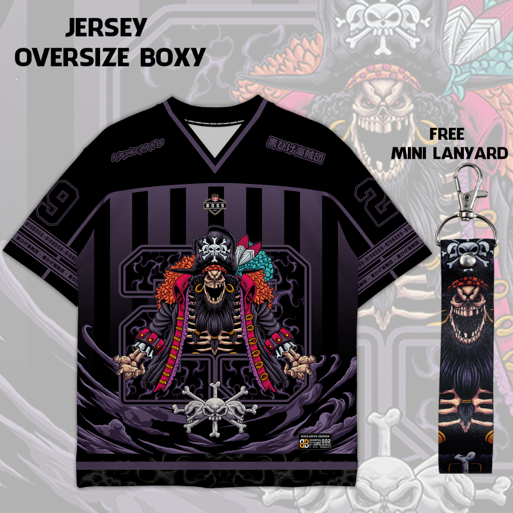 (Gratis Lanyard, Stiker) BIGBOSS Baju Jersey Anime One Piece Unisex Oversize Boxy Pria 002 Blackbear