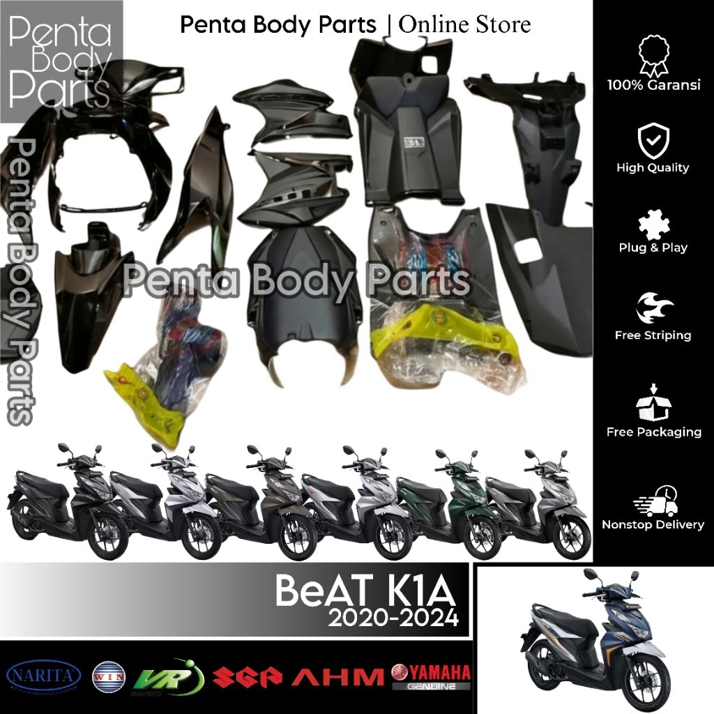Full Set Cover Body Kasar dan Halus BeAT K1A - Ful Set Bodi Honda Beat Deluxe CBS ISS Warna Hitam Pu