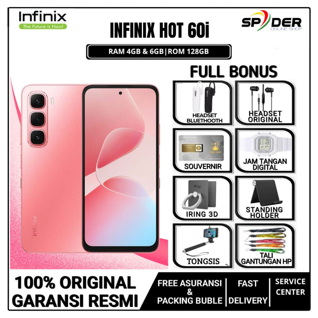 INFINIX HOT 60i NFC RAM 8+8GB/256GB (Helio G81 - 6.7 inch 120Hz HD+ - 50MP) GARANSI RESMI INDONESIA
