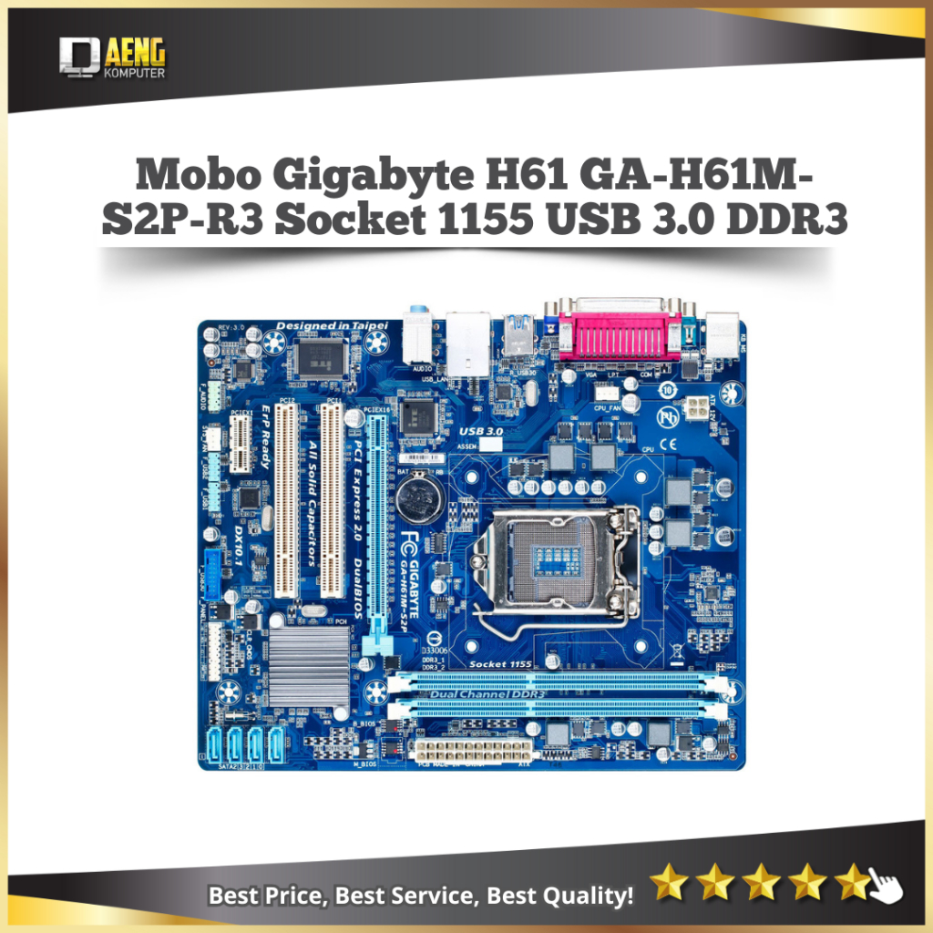 Daeng Komputer Motherboard Gigabyte H61 GA- H61M - S2P - R3 Socket 1155 USB 3.0