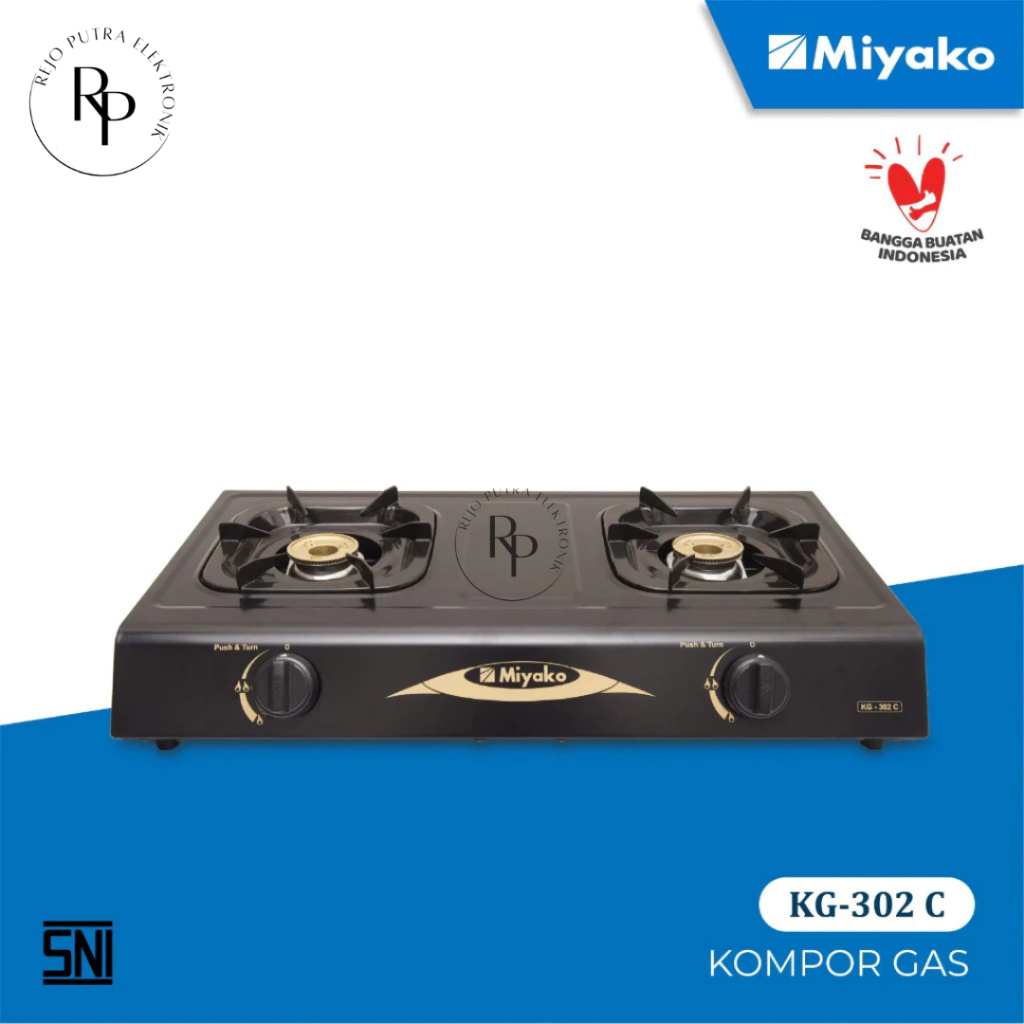 KOMPOR GAS MIYAKO 2 TUNGKU KG-302 C ANTI GORES BURNER KUNINGAN LOW PRESSURE SNI