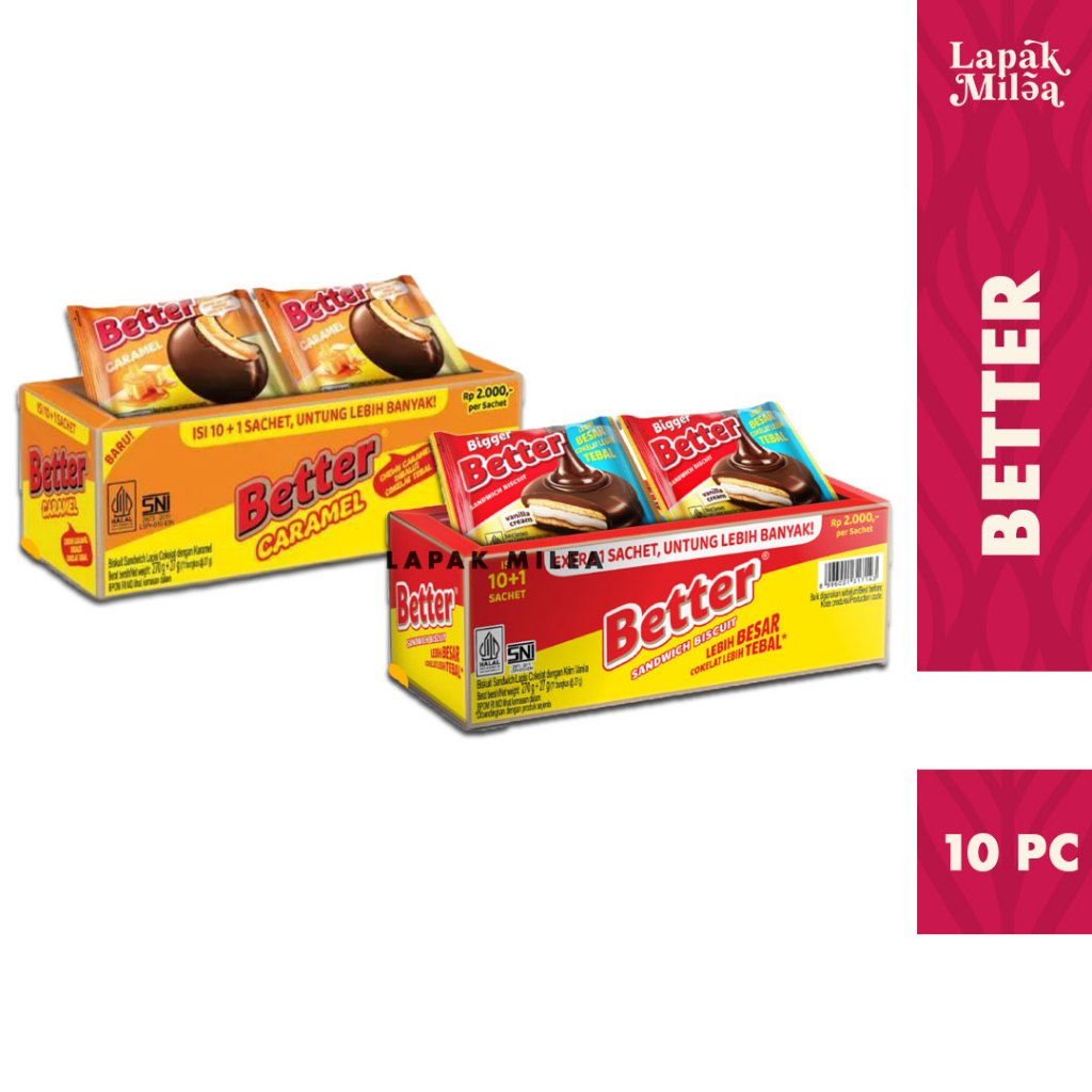 

Better Biskuit bersalut Coklat MArshmallow Caramel 1 Box isi 10pc