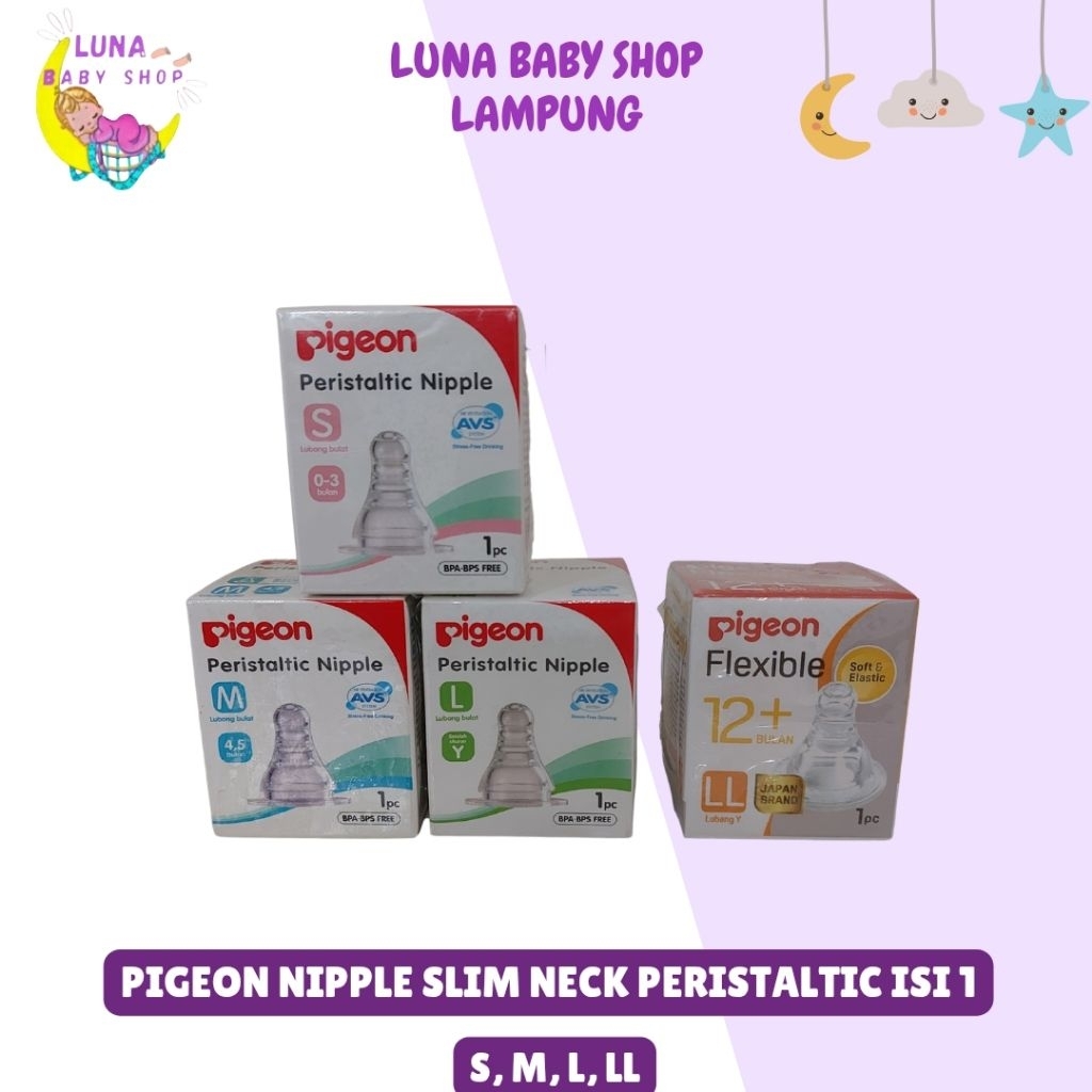 Pigeon Peristaltic Nipple S,M,L,Y  dan LL isi 1/nipple botol standar/karet dot slim neck/karet dot/n