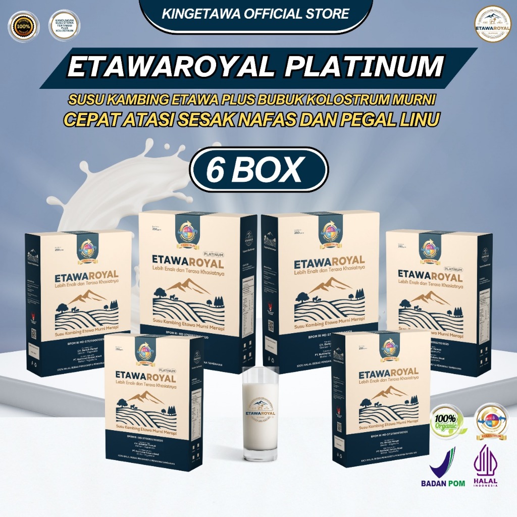 

Etawaroyal Kolostrum - Paket 6 Box Perubahan merk Etawaplus Platinum Asli / Etawaroyal Platinum / Etawaroyal / Susu pernafasan / Susu kambing Etawa / Susu Etawa / Etawaku / Etawaku Platinum / Susu kambing bubuk etawa kemasan 250gram