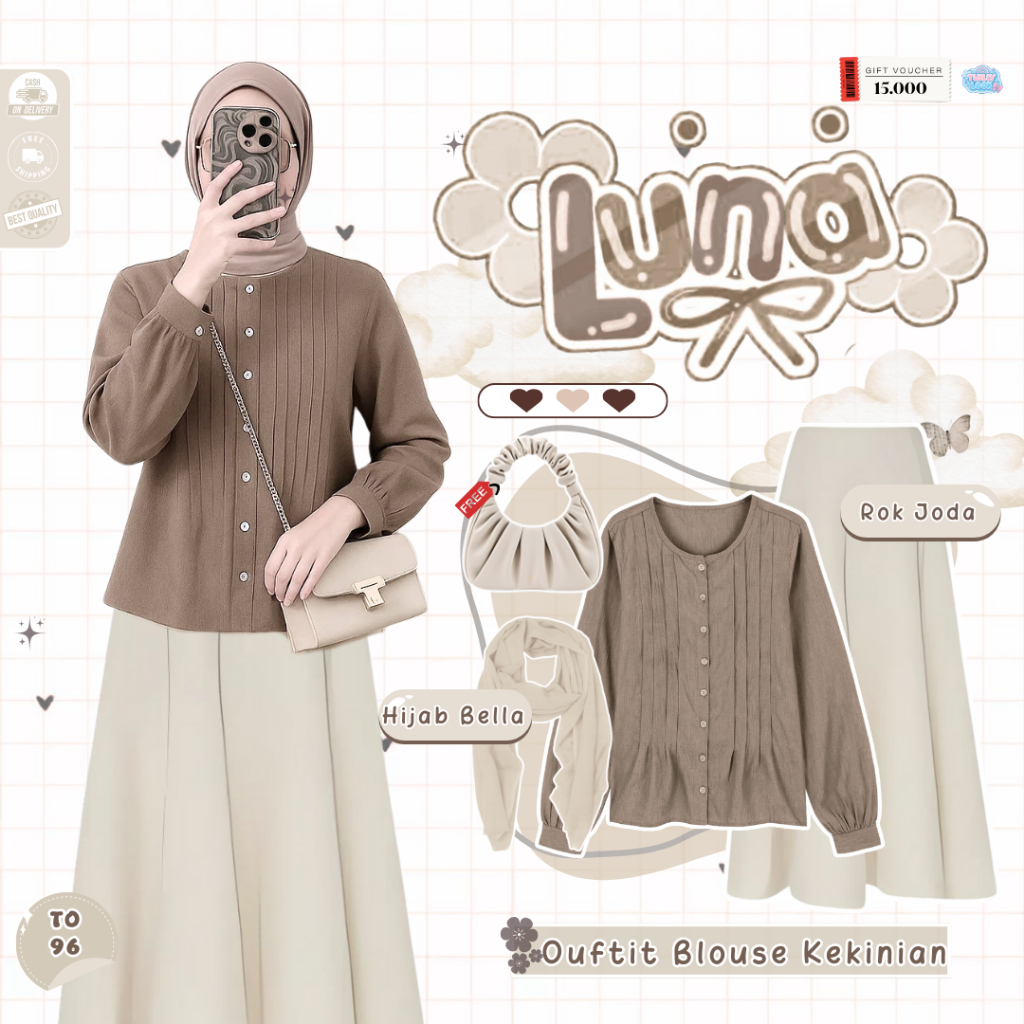 Setelan Wanita Hijab, Blouse, dan Rok Satu Set OOTD Hijab