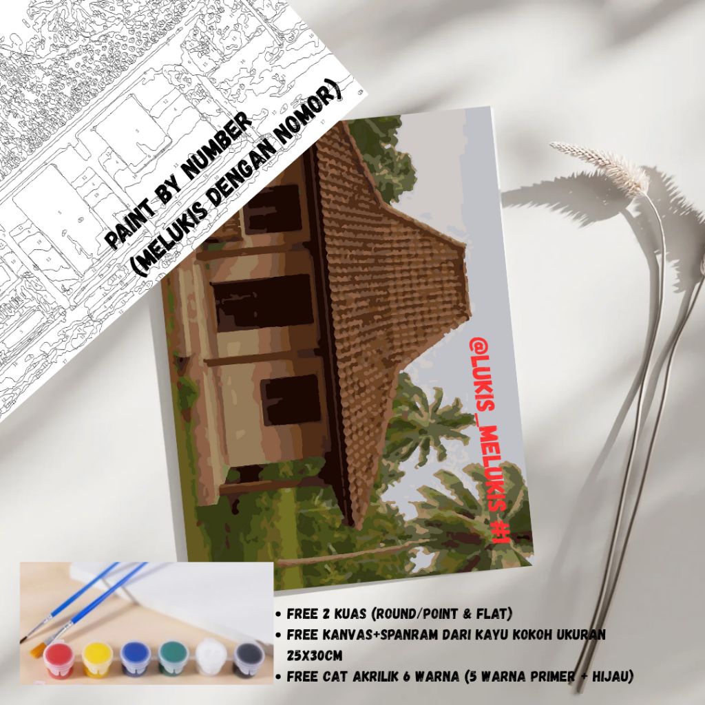

Media Lukis Kanvas Paint by Number | Rumah | 25x30cm Free 2 kuas, Cat Lukis & spanram kayu