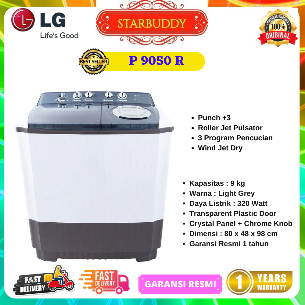 MESIN CUCI LG P-9050 R 2 TABUNG KAPASITAS 9 KG ROLLER JET PULSATOR