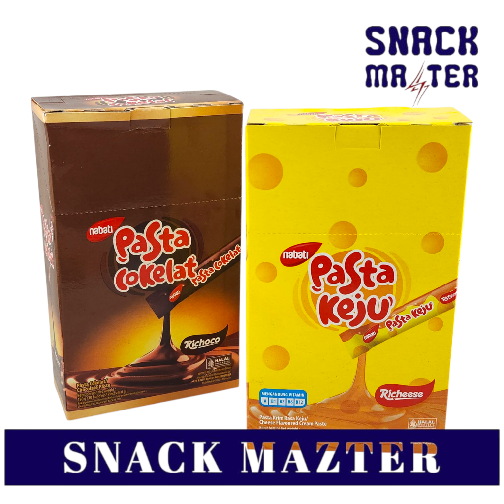 

Nabati Pasta Richeese Pasta Keju - Richoco Pasta Cokelat (Netto 30 Pcs x 8 gr)