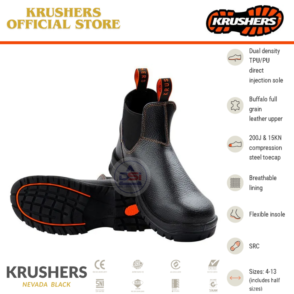 Krushers Nevada Black Safety Shoes Pria Original
