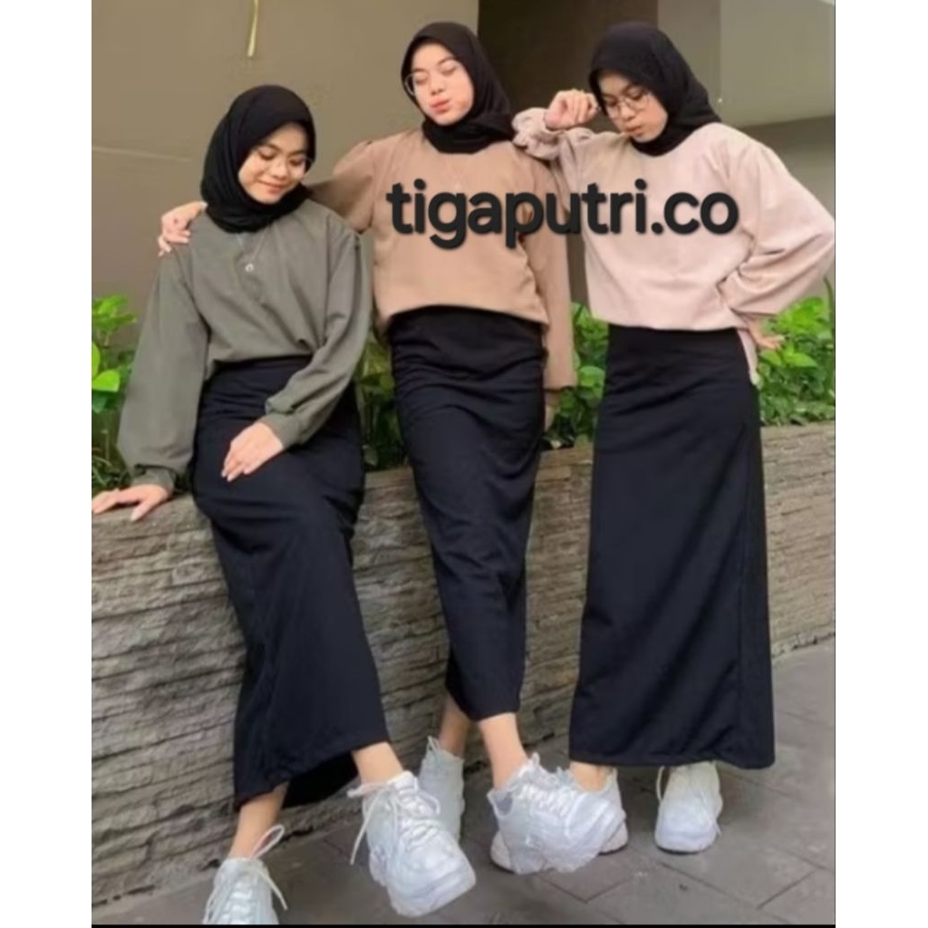 Rok Span Bhan scuba  Panjang Wanita – Hitam & Putih Elegan