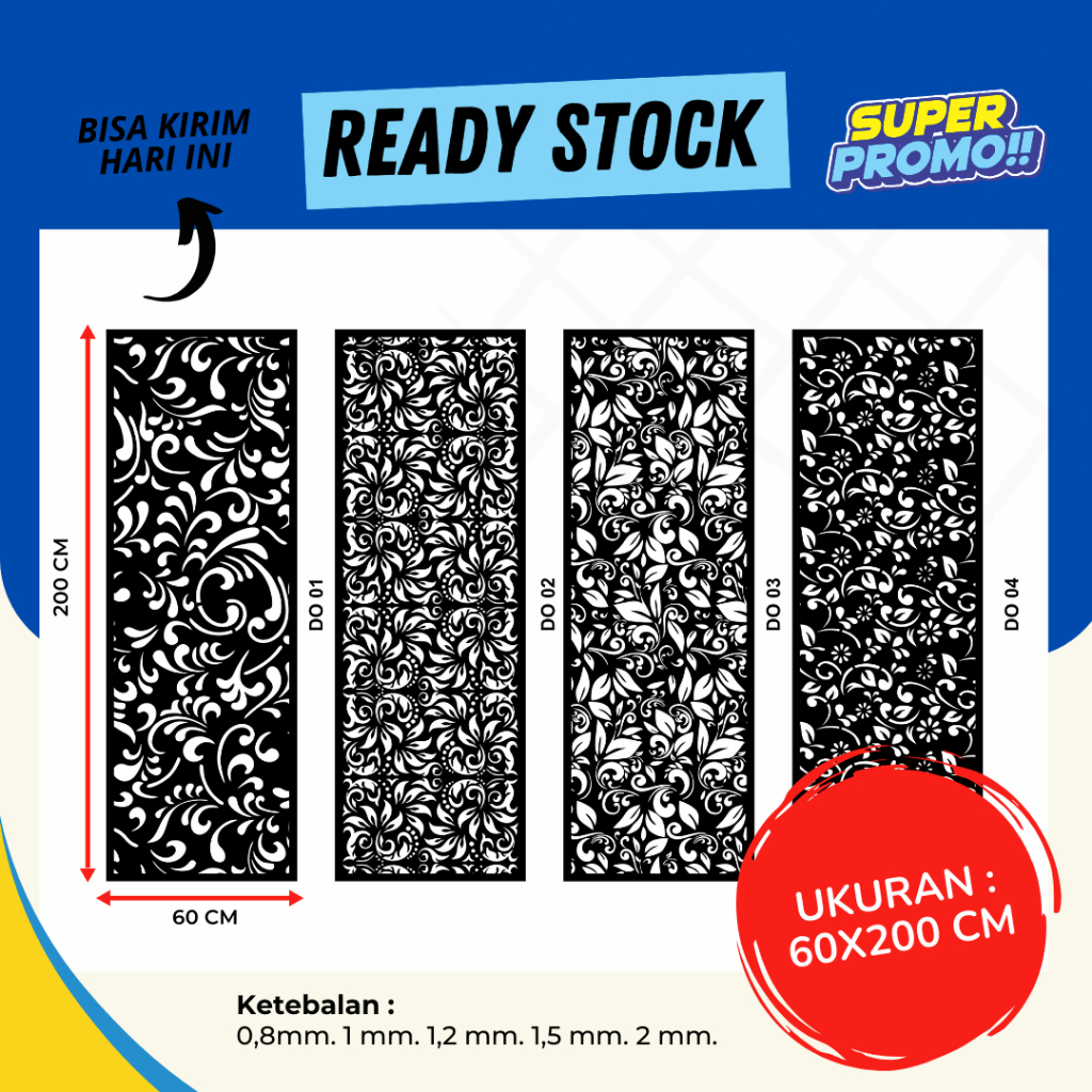 Ornamen Plat Besi Laser Cutting 60x200 cm 0,8 1mm | Dekorasi Dinding, Pagar & Partisi Minimalis