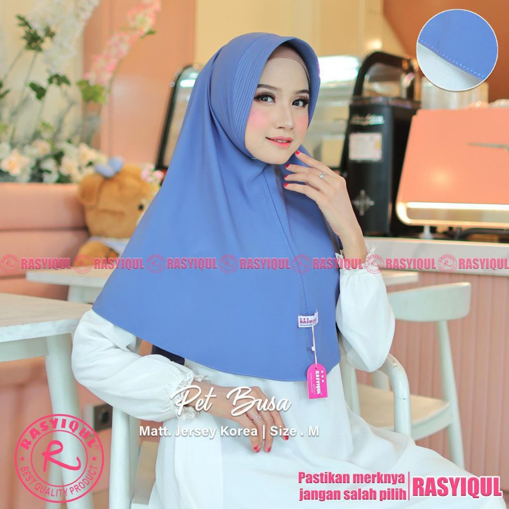 Hijab Bergo Instan-Jilbab Rasyiqul Original PET Busa Size M Bahan Jersey Premium