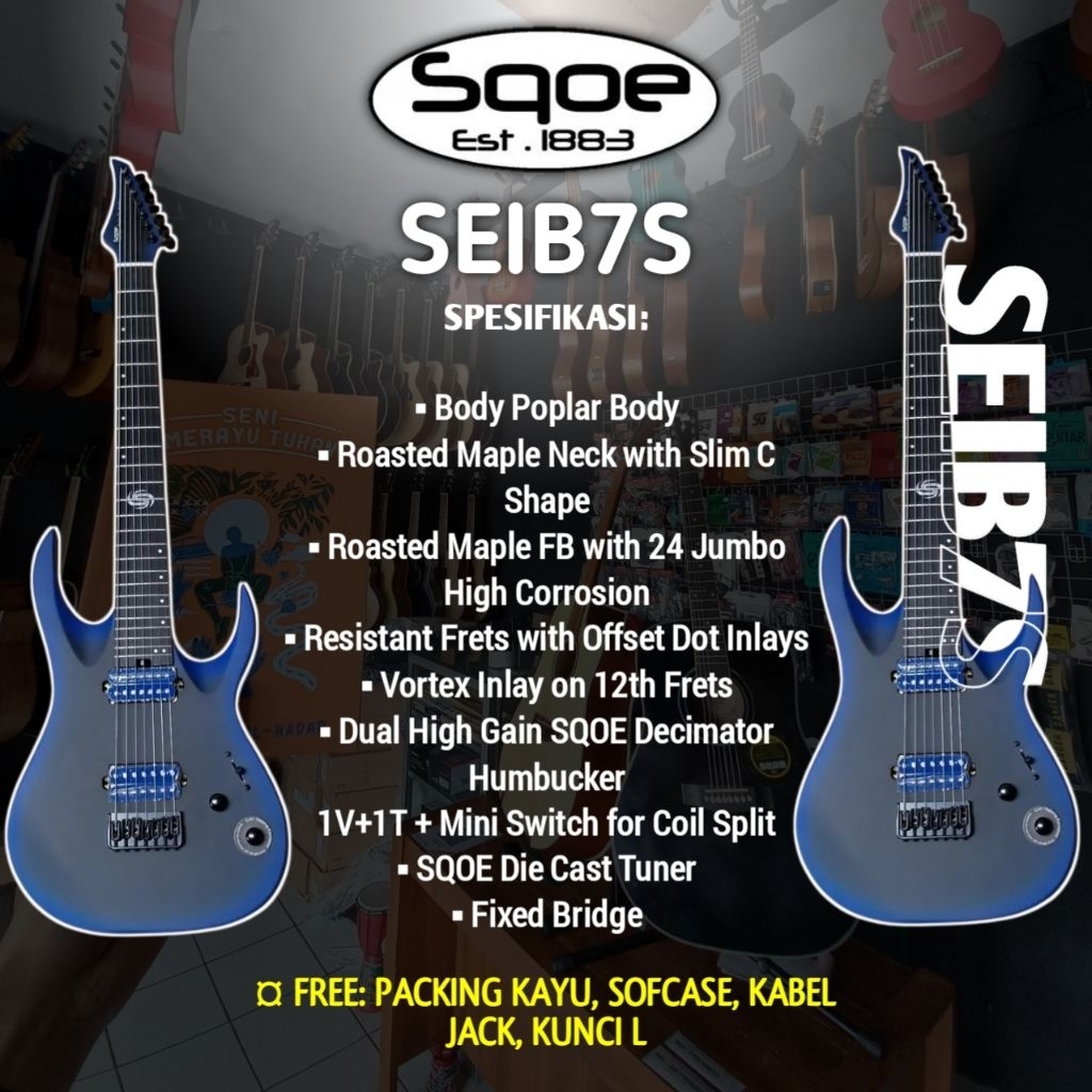 GITAR ELEKTRIK ORIGINAL SQOE SEIB7S GITAR 7 SENAR SQOE SEIB7S ORIGINAL WARNA HITAM PUTIH