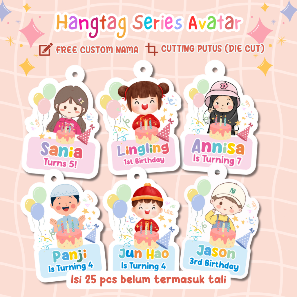 

Hangtag Birthday Series Avatar Tag Birthday Ultah FREE CUSTOM NAMA Anak Hantag Ulang Tahun Anak