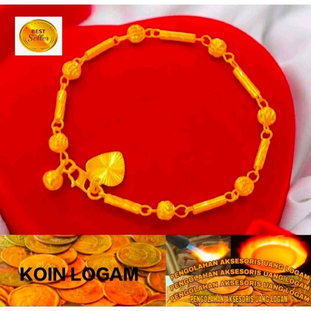 Gelang Rantai Bambu Bola Wanita Anti Karat Lapis Emas Terbaru Koin 91 Ori Perhiasan Cantik Elegan