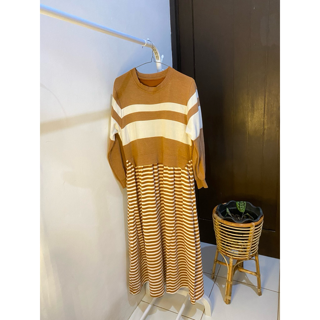 Baju Gamis Wanita Baju Terusan Baju Moca Lebaran Garis