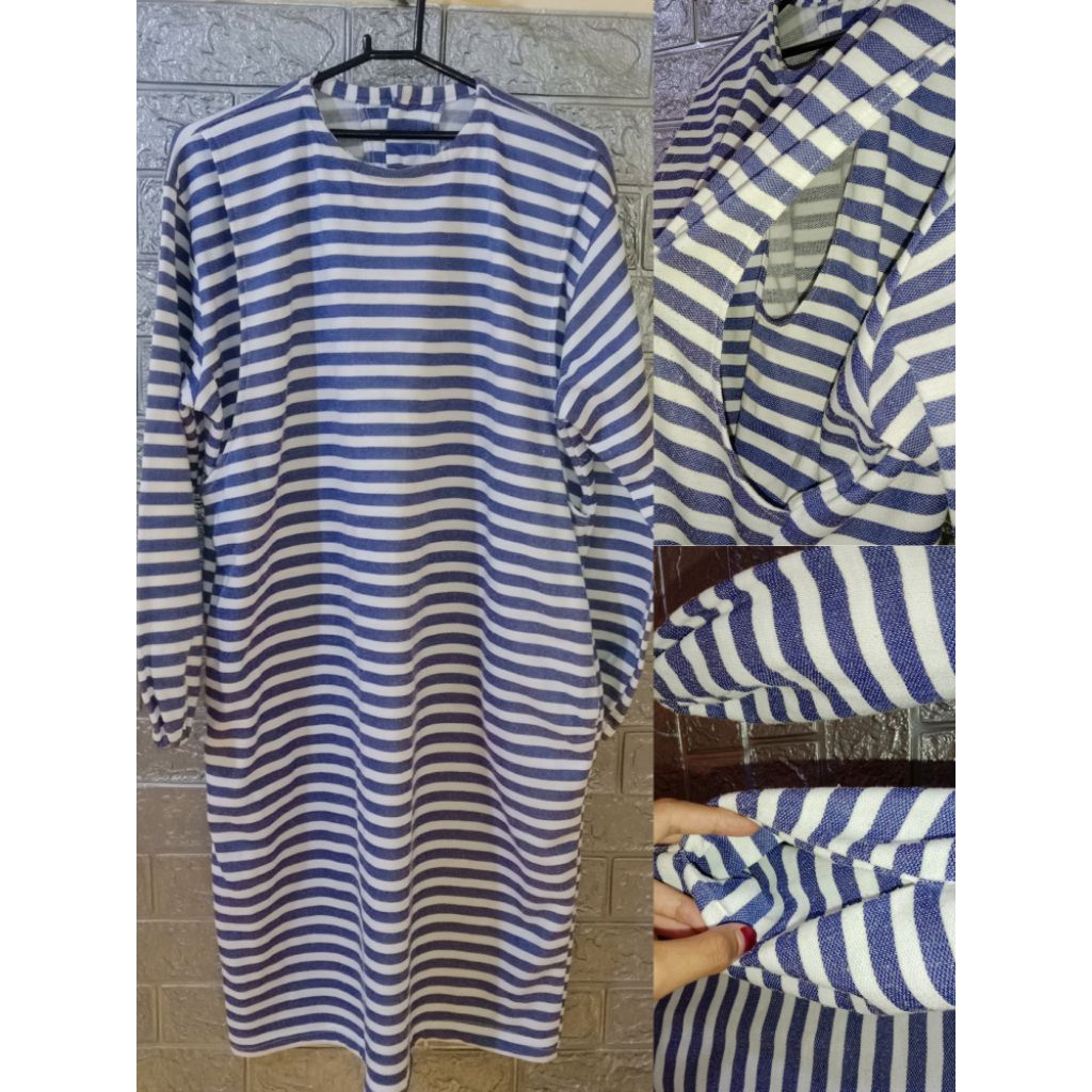 TUNIK MODEL BUSUI SALUR DENIM PUTIH LENGAN PANJANG