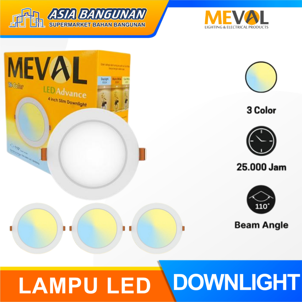 Meval LED Shell Downlight Tricolor - 3 Warna dalam 1 Lampu (6W/10W/15W)