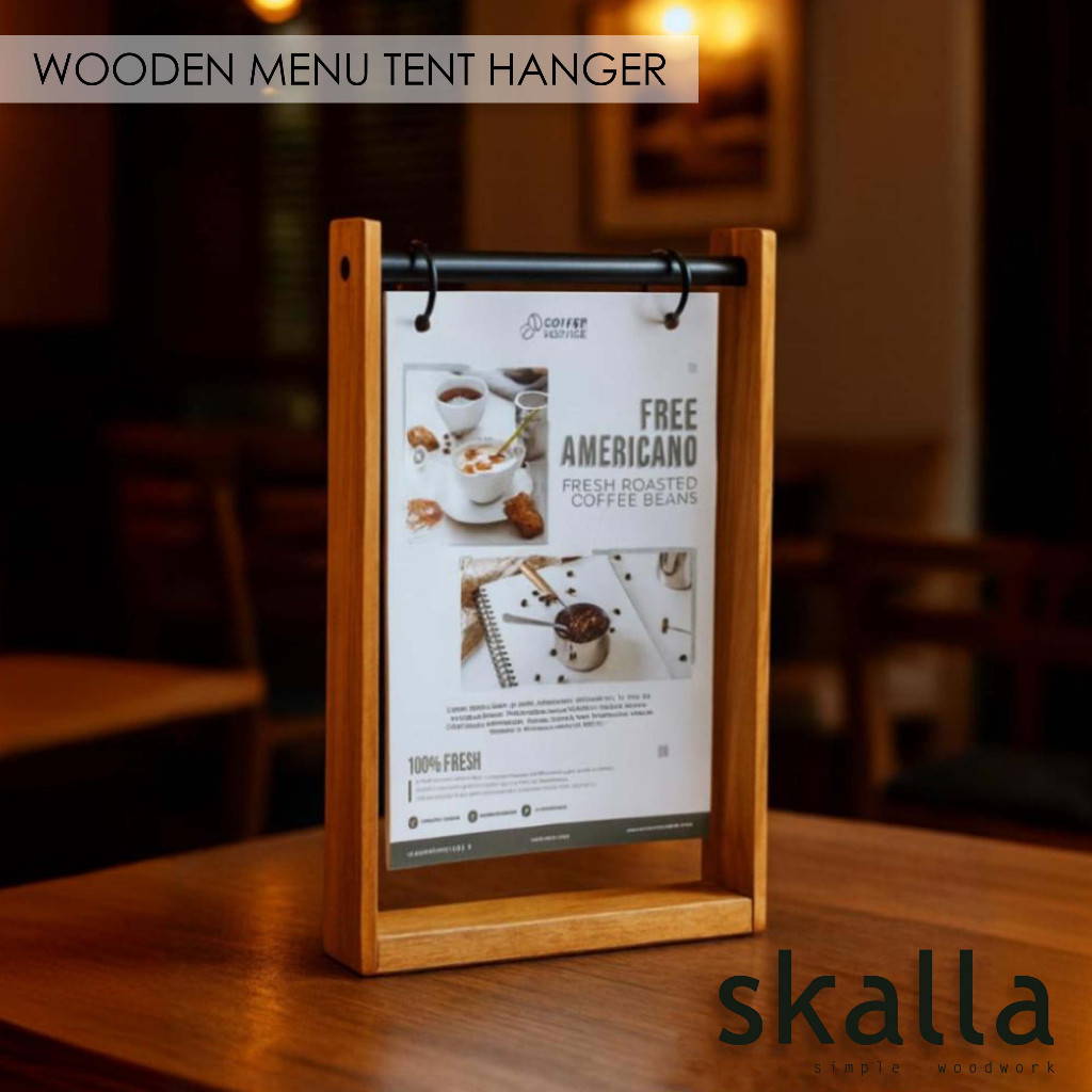 

Menu Stand Kayu-Menu Tent Holder-Standing Menu-Display Menu Kayu-Wooden Menu Holder cafe resto hotel