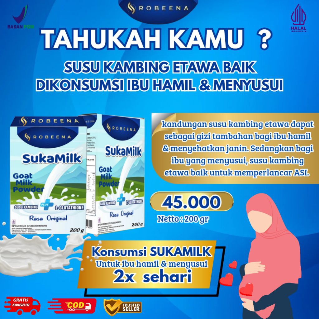 

ROBEENA SUKAMILK Susu kambing etawa untuk memenuhi nutrisi ibu hamil dan menyusui