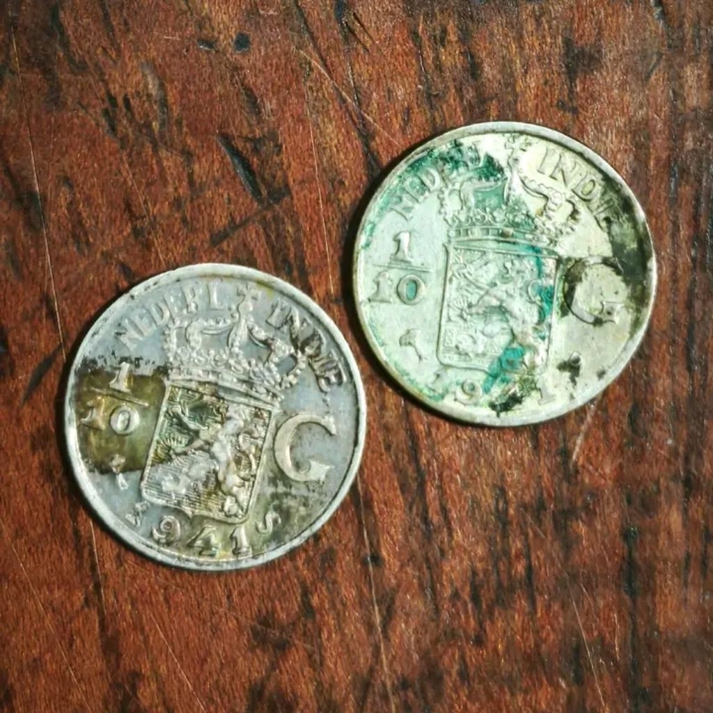 koleksi koin kuno 1/10 gulden nederl indie 1941
