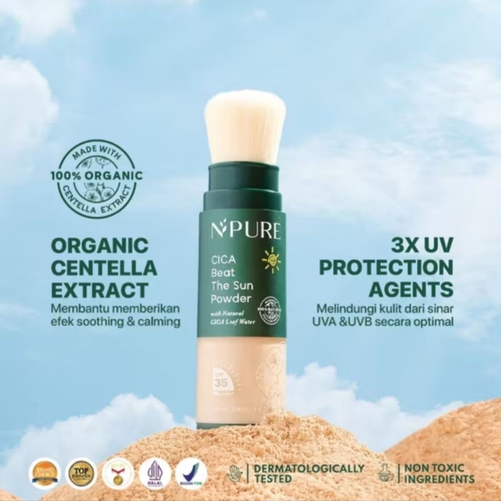 Npure Sunscreen Power Cica / Beat The Sun Powder / Sunscreen Bedak & Brush
