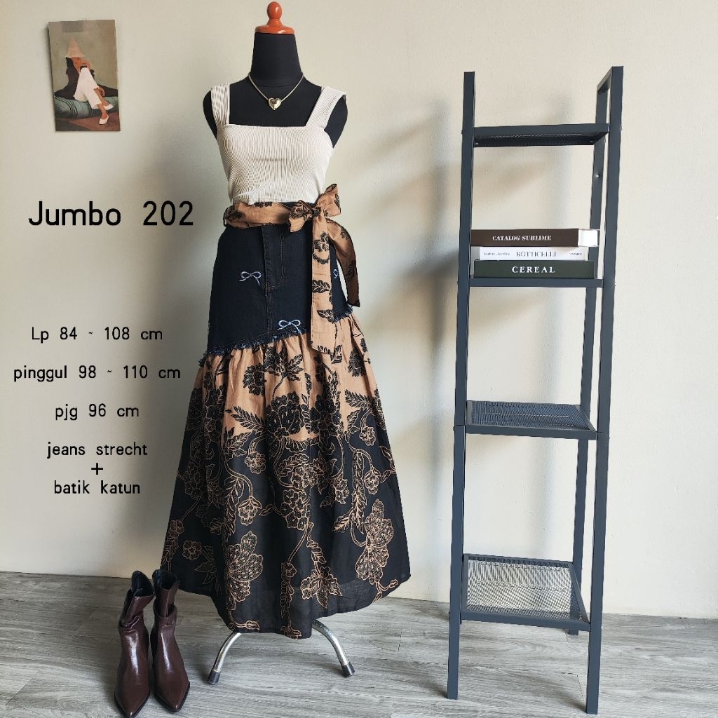 ROK FASHION REWORKED BATIK PANJANG JUMBO / BIG SIZE LONG REWORKED BATIK+JEANS