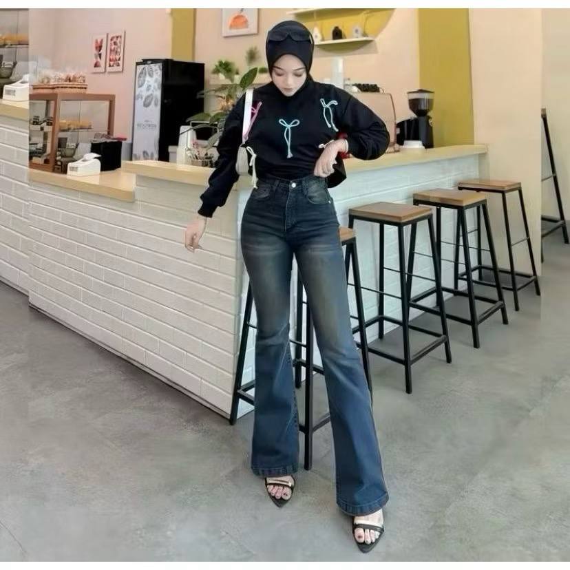 Highwaist Cutbray Jeans Retro Wanita-Celana Jeans Cutbray Wanita Model Retro Korea Terbaru