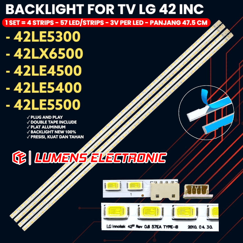 BACKLIGHT TV LED LG 42 INCH 42LE4500 42LE5300 42LE5400 42LE5500 42LX6500 42LX 42LE LAMPU BL SMD 57K