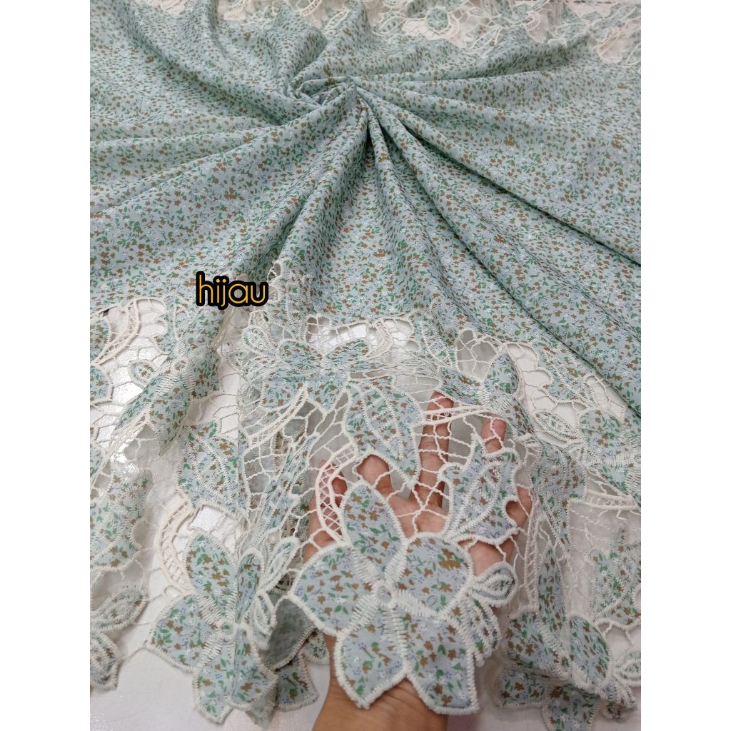 BAHAN KAIN KATUN SILK BORDIR PINGGIRAN/ BAHAN KAIN KATUN BOLONG PINGGIRAN MOTIF TERBARU..
