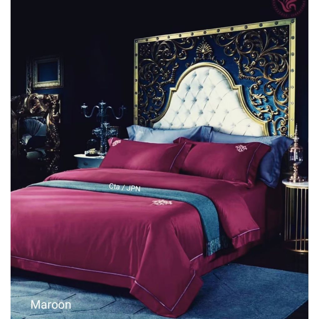 sprei set katun jepang import warna polos merah maroon