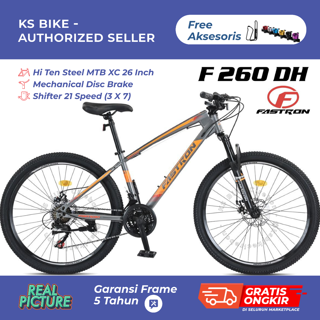 Sepeda Gunung MTB 26 Fastron F260 DH 3x7 Speed Rem Cakram Suspension Fork Alloy Double Wall Toko Sep