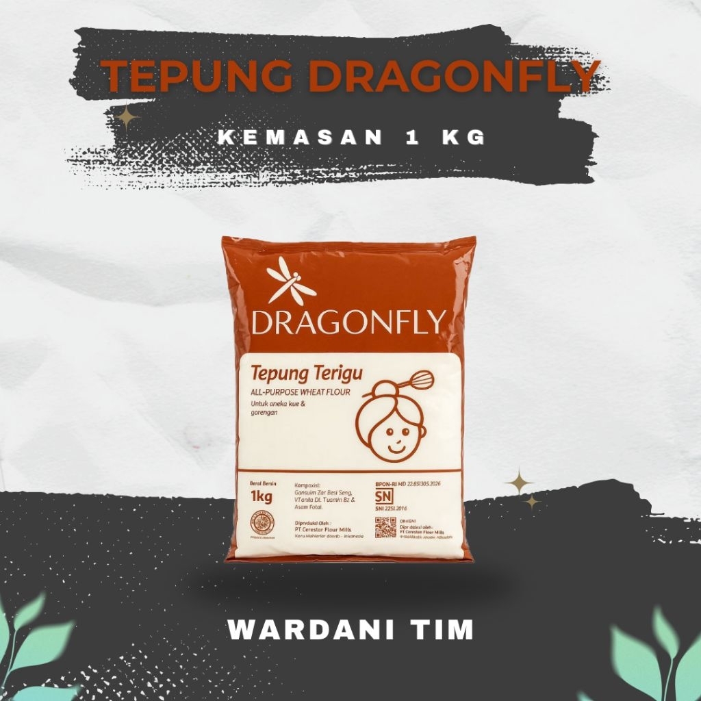 

Tepung Terigu Dragonfly 1kg – Tepung Serbaguna untuk Kue, Roti, Gorengan, dan Masakan Harian