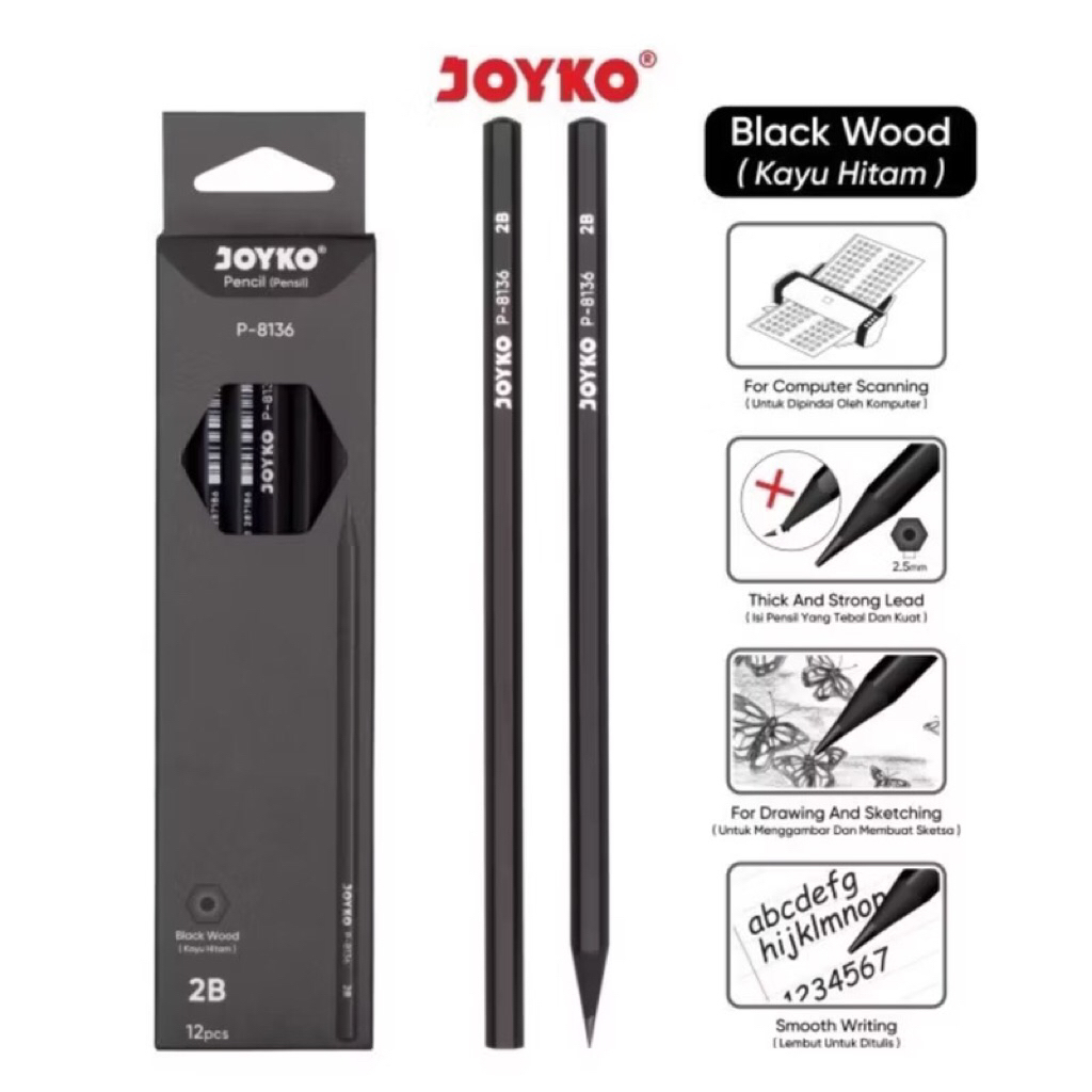 

( 1 PACK ) PENSIL 2B JOYKO BLACK 8136 ISI 12 BIJI