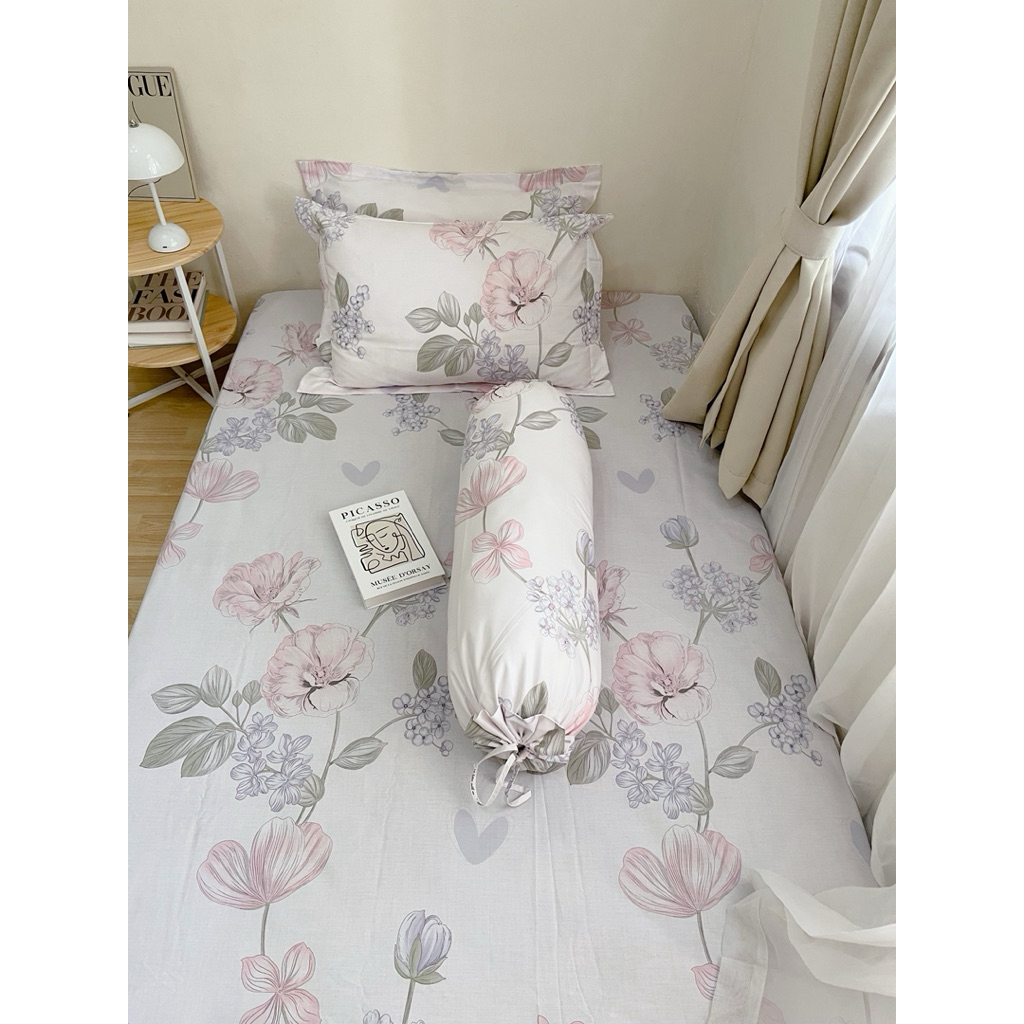 instore_sprei ||sprei katun lokal motif bunga pink