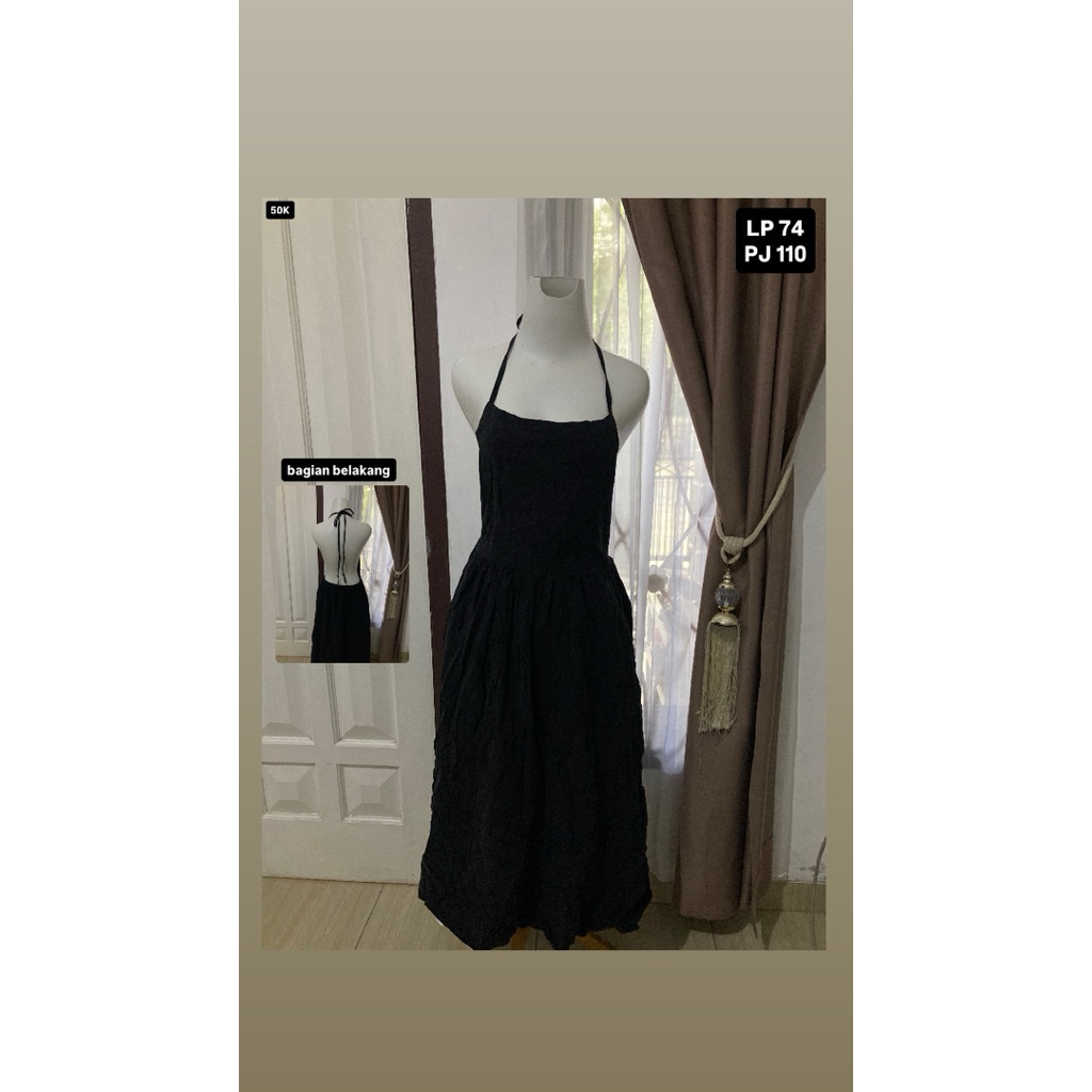 24. Dress hitam panjang sexy model tali ikat