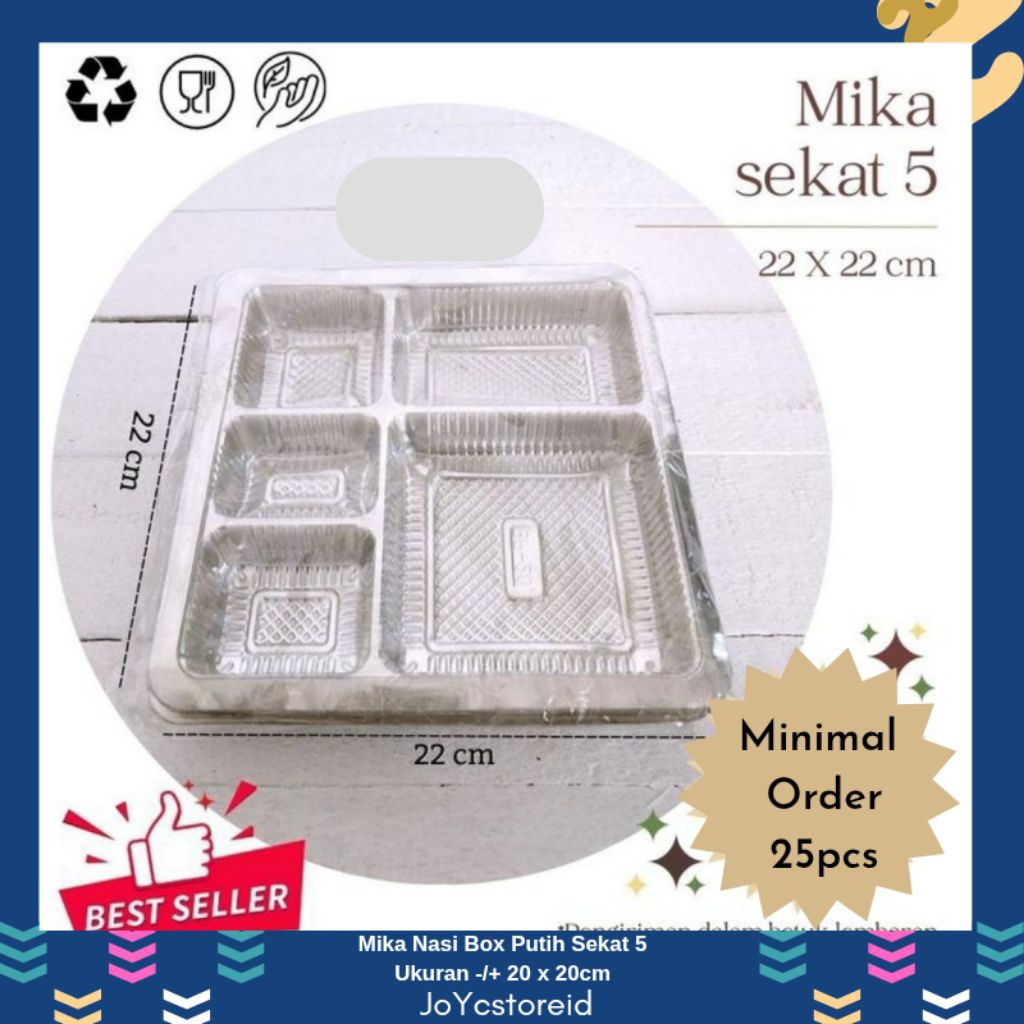 Mika Sekat 18x18 Mika20x20 Mika 22x22 Mika Kotak NasiMika Putih Susu - Mika 18 Sekat 4