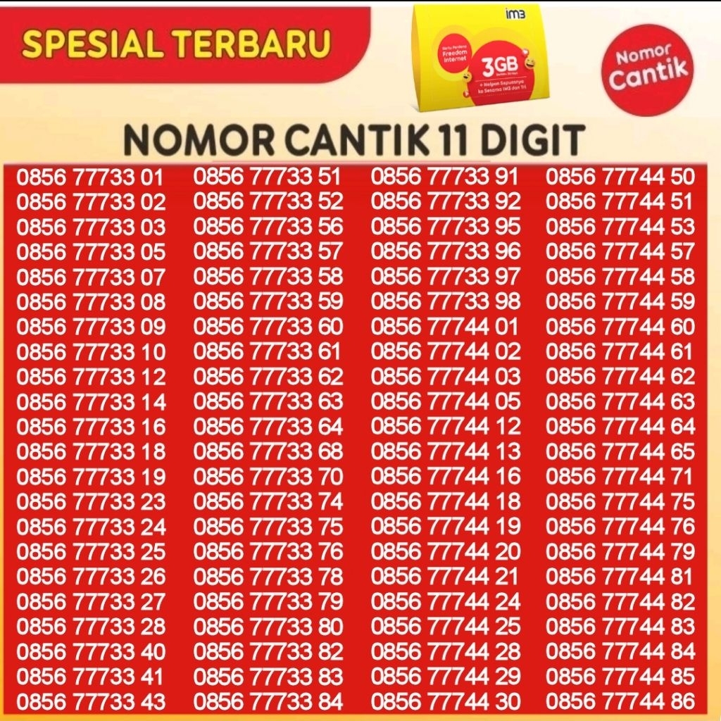 Kartu Perdana Nomor Cantik Indosat IM3 11 Digit, No Cantik Indosat 11 Digit, IM3 Nomor Cantik 11 Dig