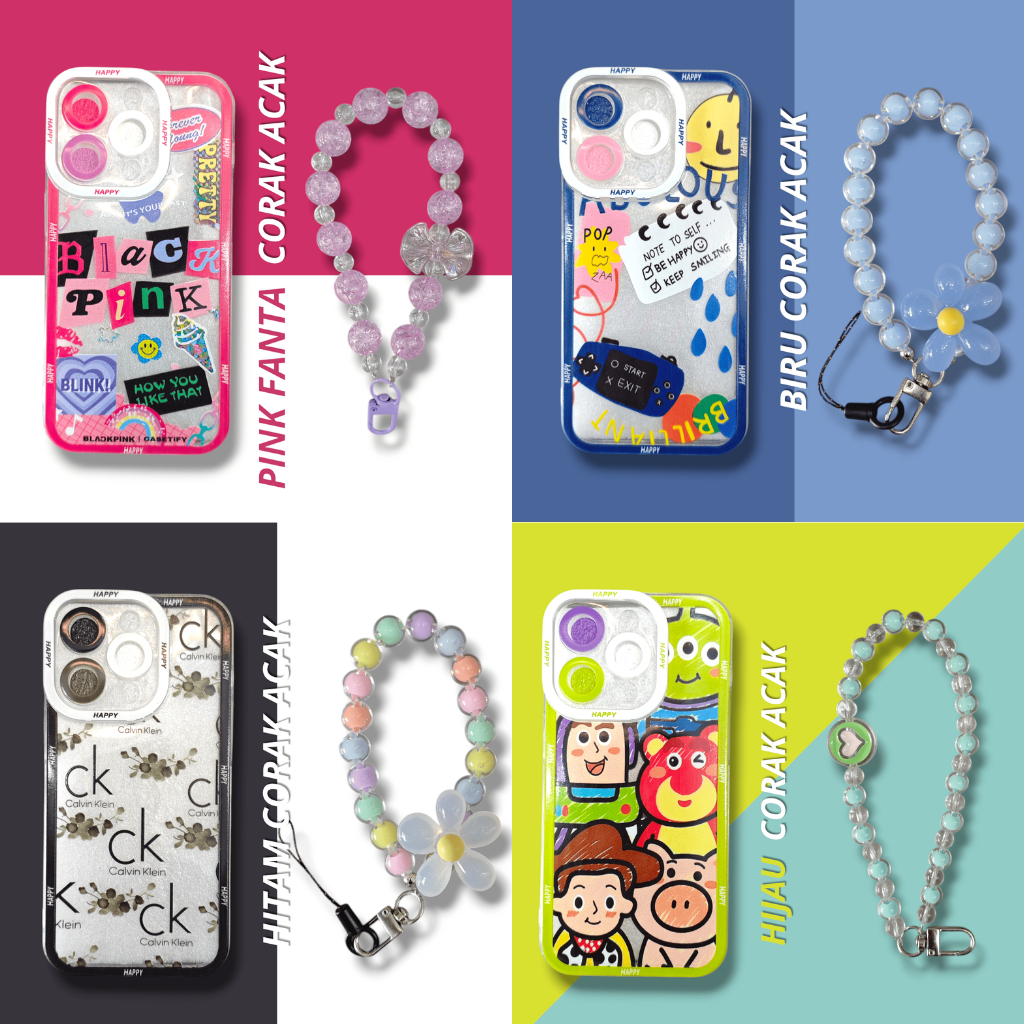 [ Infinix Smart 8 / 8 Pro / 8+ / 8 Plus / Hot 40i ] Softcase HP Happy Series Case Set + Tali Korean 