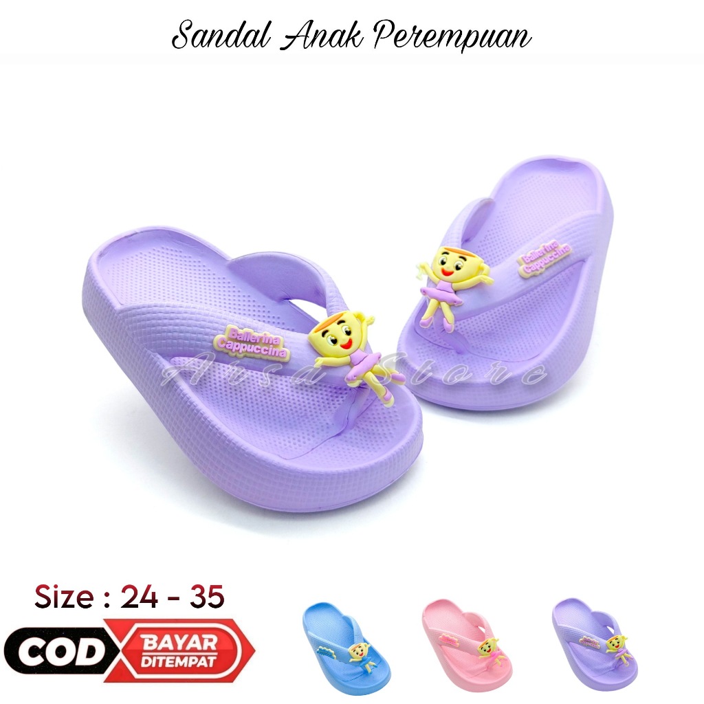 Sandal Jepit Anak Perempuan Karakter Ballerina Cappucina / Sendal Lucu Anak Cewek 2-9 Tahun