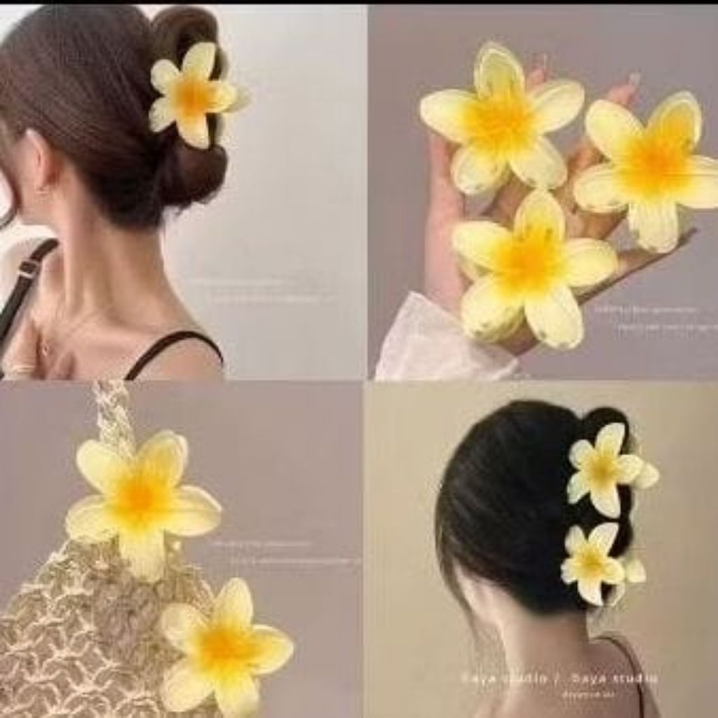 1 Lusin Jepit Rambut Wanita Bunga Kamboja Kuning/Jepitan Bunga Kamboja Kuning