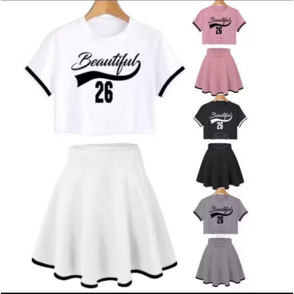 Stelan Rok Baju Anak Perempuan Beautiful Set KaosBaju Premium  KPop Tari Senam Yoga Olahraga Tennis 