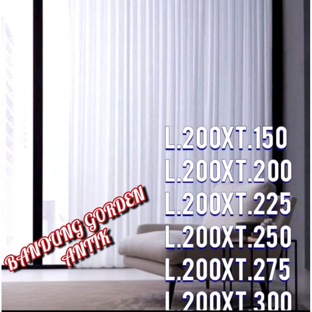 Vitrase Gorden Putih Lebar 2meter Tirai Dalaman Jendela Kamar Hordeng Lapisan Mewah Ordeng Murah