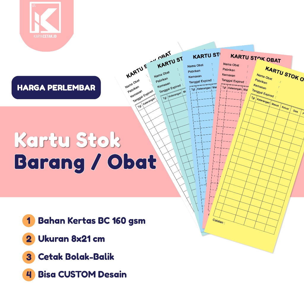 

KaryaCetak.id - Kartu Stok Obat Apotek Cetak Bolak Balik Kertas Tebal 160gsm Farmasi Kartu Kontrol Persediaan Barang untuk Klinik Rumah Sakit Puskesmas Gudang Apotik Cetakan Jelas Profesional