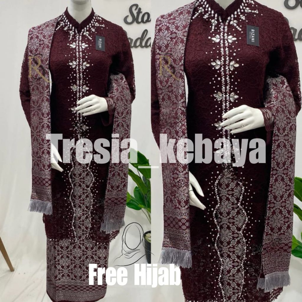 Free Hijab Stelan Kebaya Brukat Payet Yura/Kebaya Modern/Kebaya Ibu Besan/Kebaya Kondangan/Kebaya