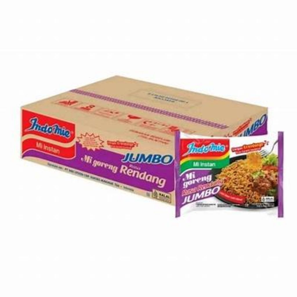 

Indomie Mie Instan Mie goreng Jumbo rasa Rendang 1dus isi 24pcs