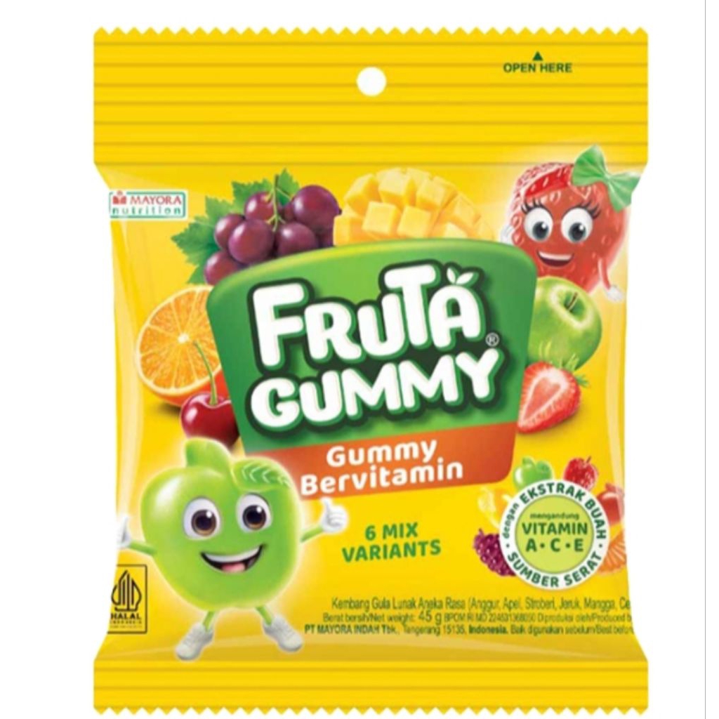 

BILQIS15** fruta gummy permen bervitamin 6mix variants 45g harga grosir