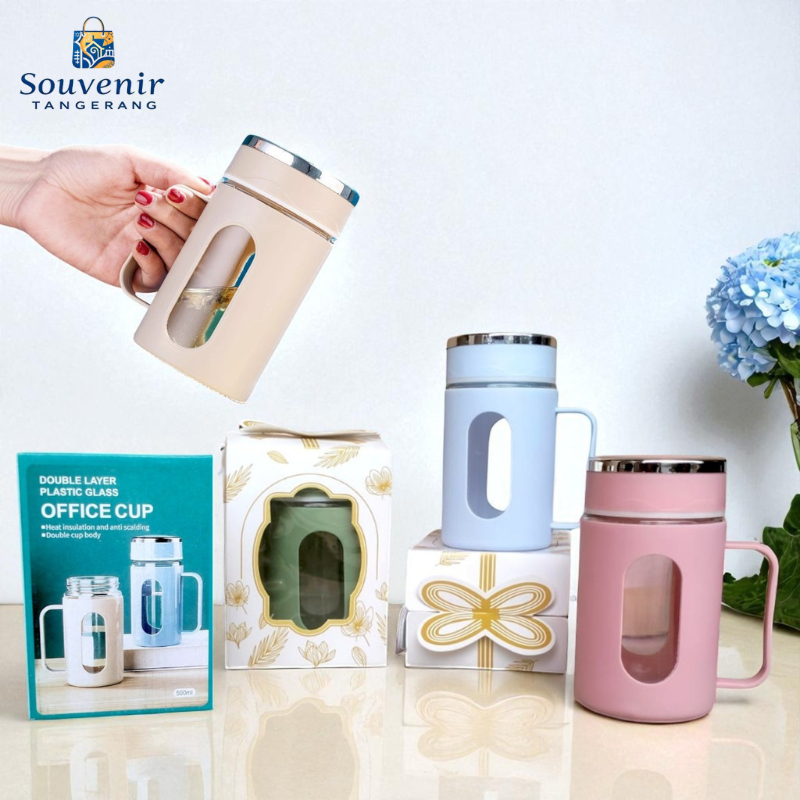 HARGA PROMO Cangkir Souvenir Mug Cantik Gelas Kaca Import Tumbler Kaca Air Panas Dingin Box Jasmine