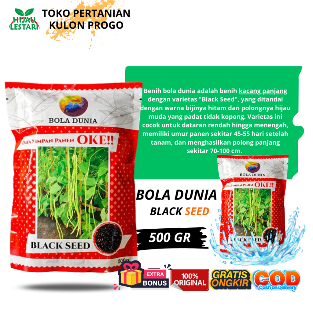 BOLA DUNIA 500 gr - Benih kacang panjang Original BLACK SEED