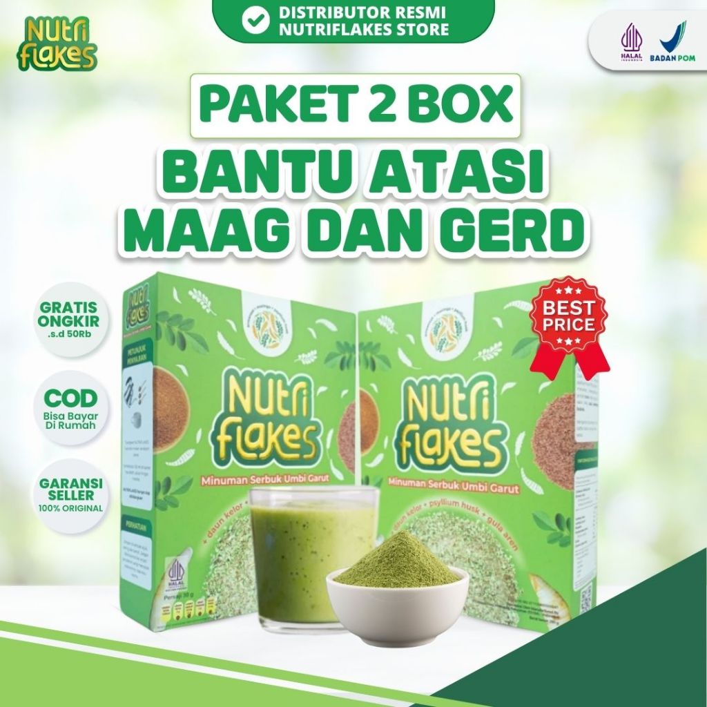 

[TERLARIS] Paket 2 Box Nutriflakes Original Sereal Umbi Garut Bantu Atasi Maag Gerd dan Asam Lambung